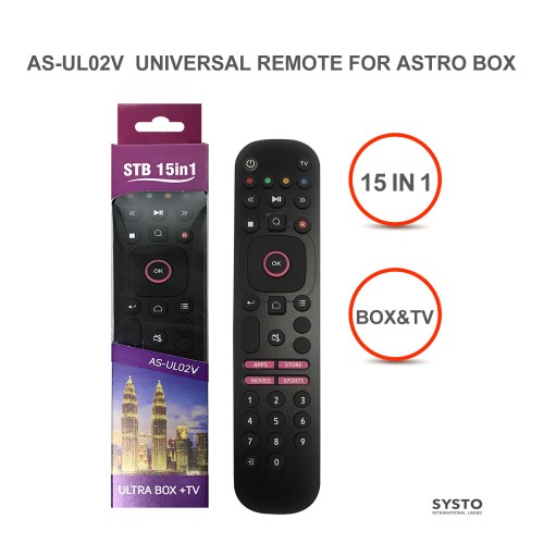 SYSTO丨AS-UL02V Universal STB 15 in 1 Remote Control for ASTRO Decoder in Malaysia Market