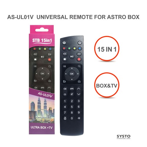 SYSTO丨AS-UL01V Universal STB 15 in 1 Remote Control for ASTRO Decoder in Malaysia Market